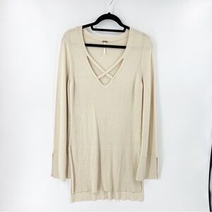 ✅ Free People‎ Criss Cross Knit Sweater Ivory Cream Size MEDIUM